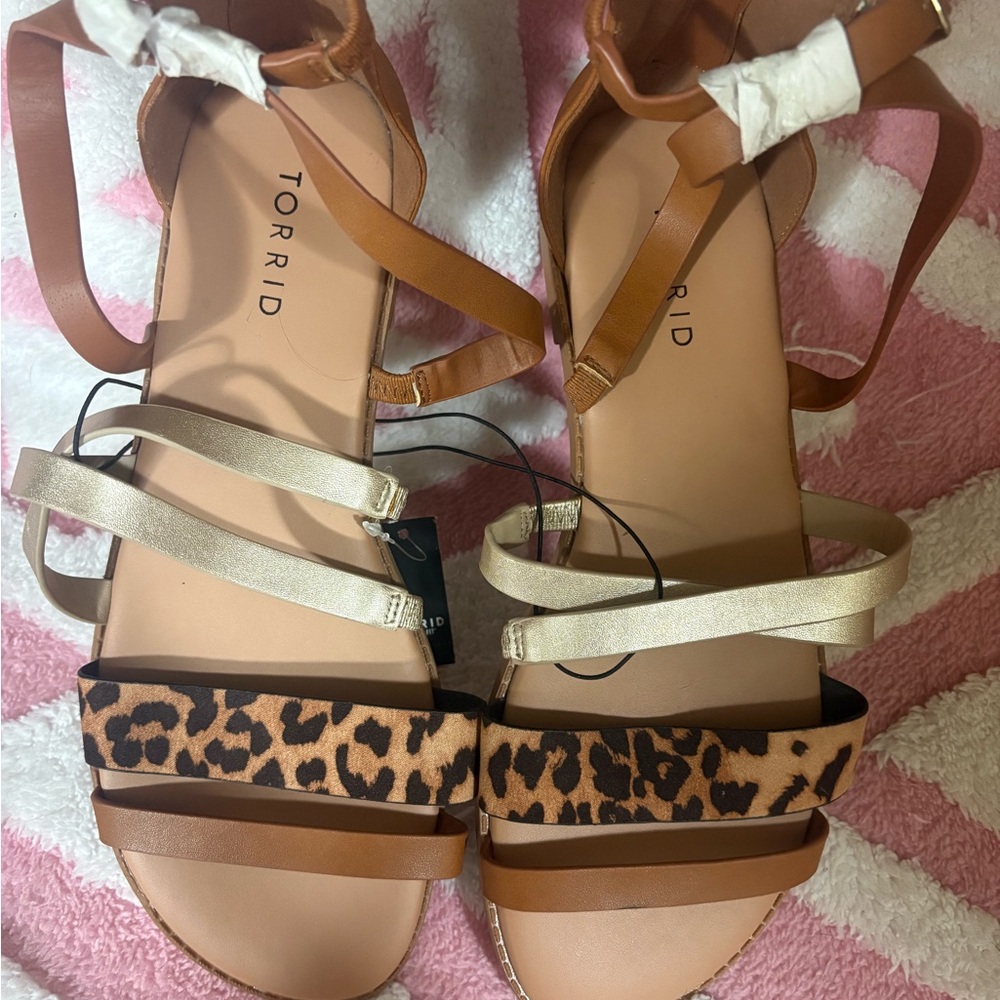 Torrid Tan and Brown Sandals with Leopard Print